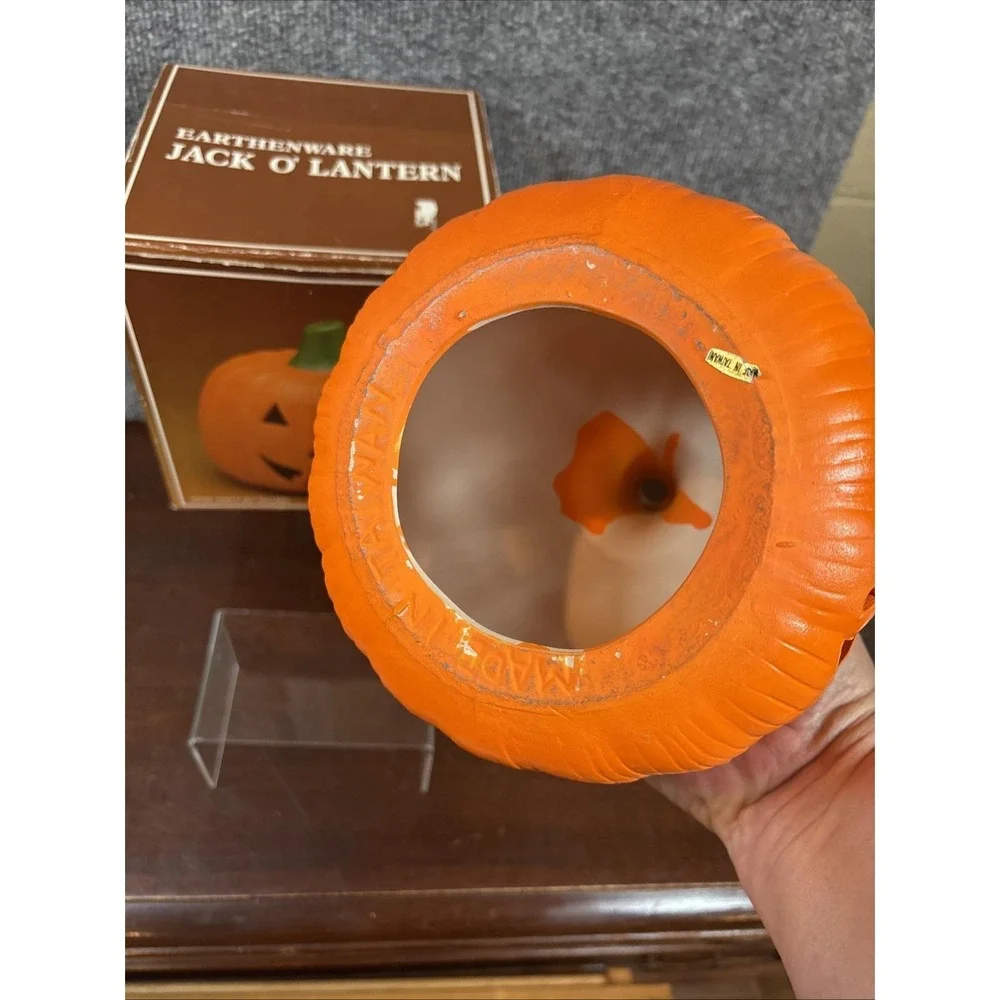 Vtg Halloween Earthenware Pumpkin Jack O' Lantern Ceramic Votive Candle Holder